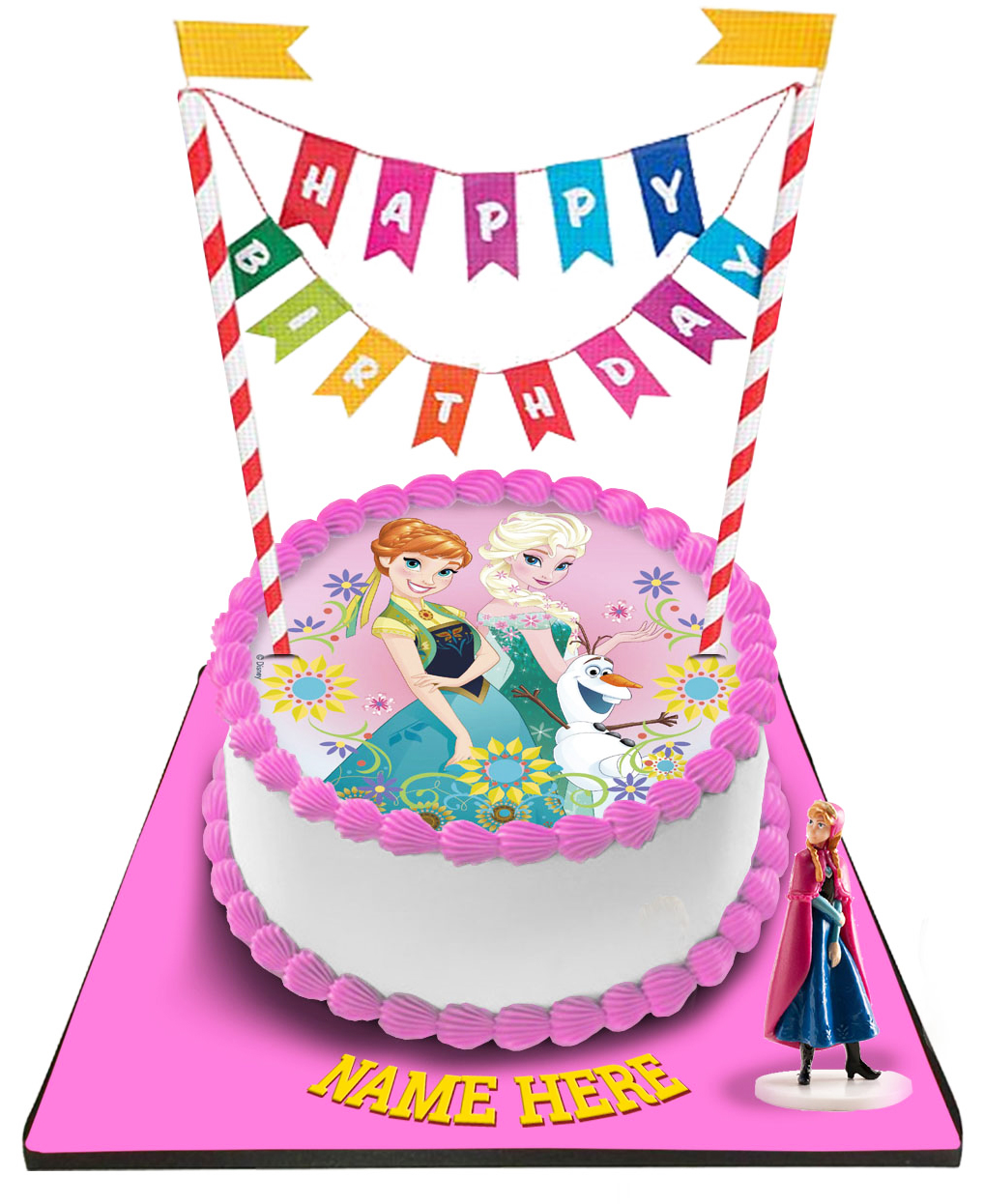 Disney Princess Cake With Happy Birthday Bunting &Topper