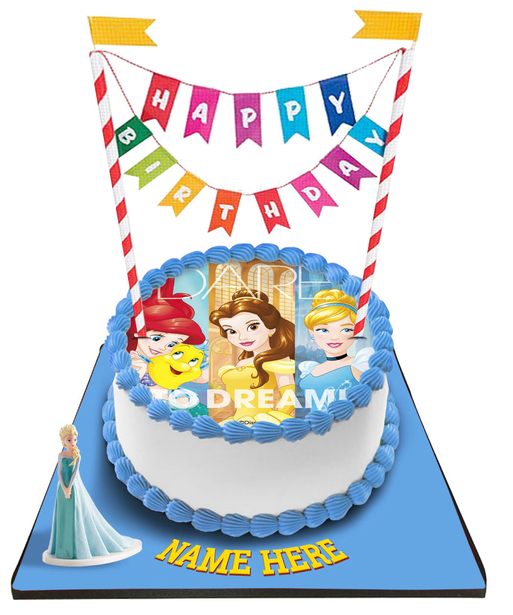 Disney Princess Cake With Happy Birthday Bunting &Topper