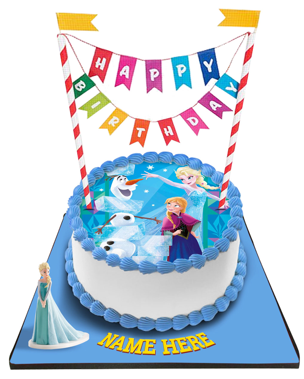 Disney Frozen Princess Cake With Happy Birthday Bunting Topper