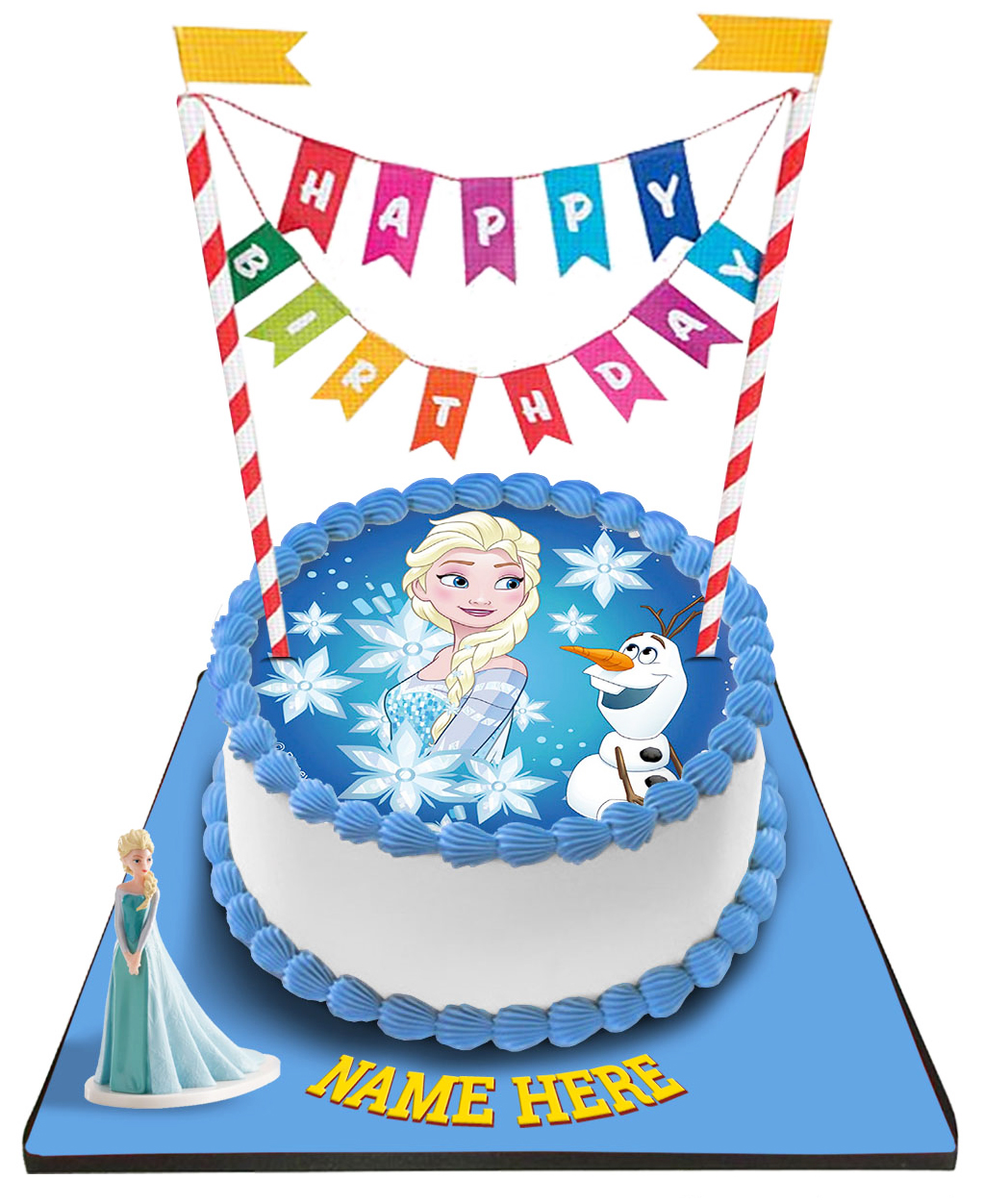 Disney Frozen Princess Cake With Happy Birthday Bunting &Topper