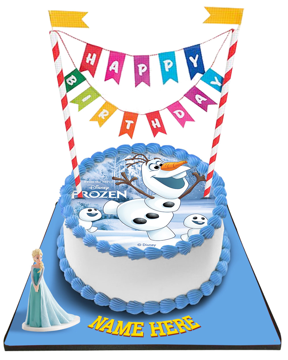 Disney Frozen Princess Cake With Happy Birthday Bunting &Topper