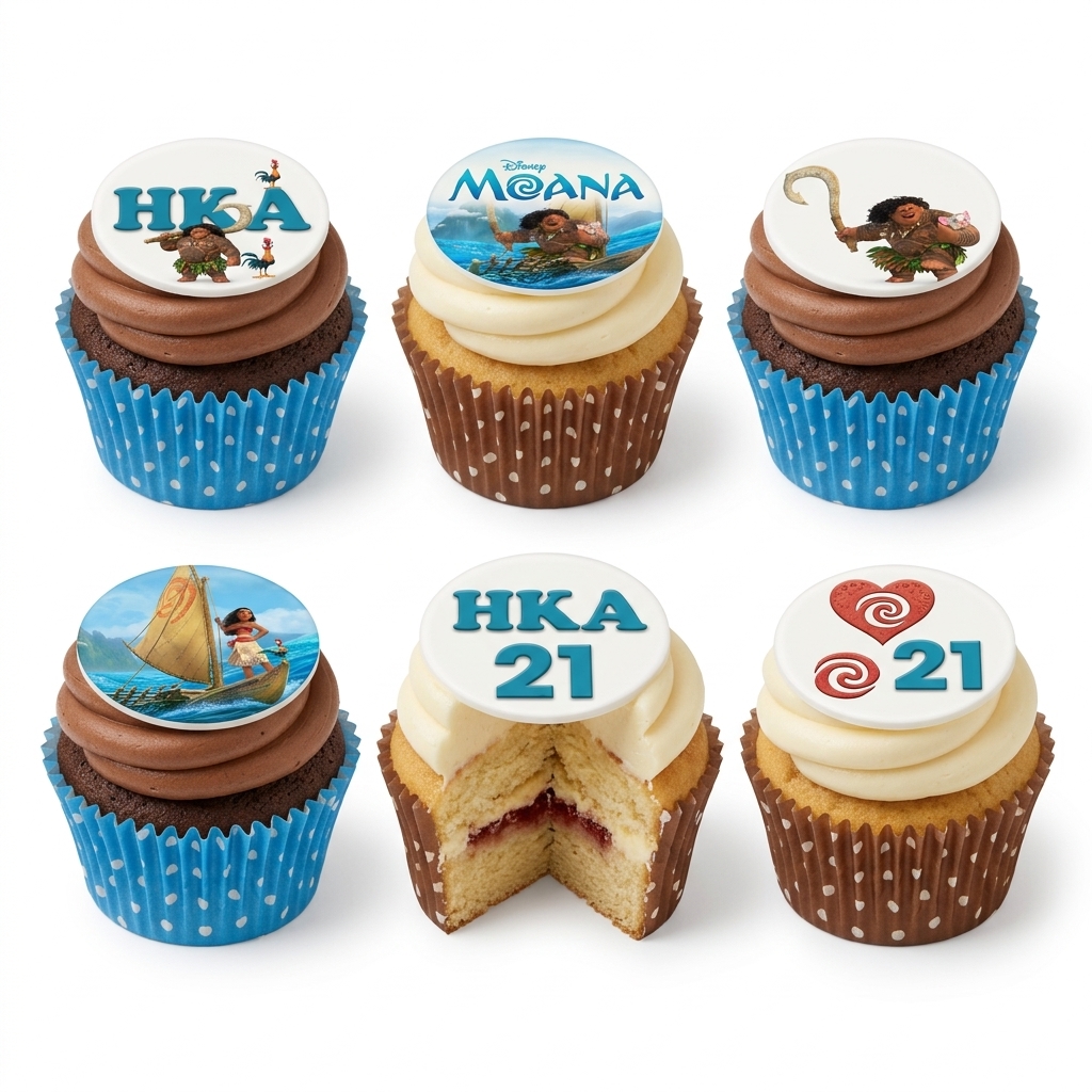Moana Birthday Cupcakes with Custom Toppers