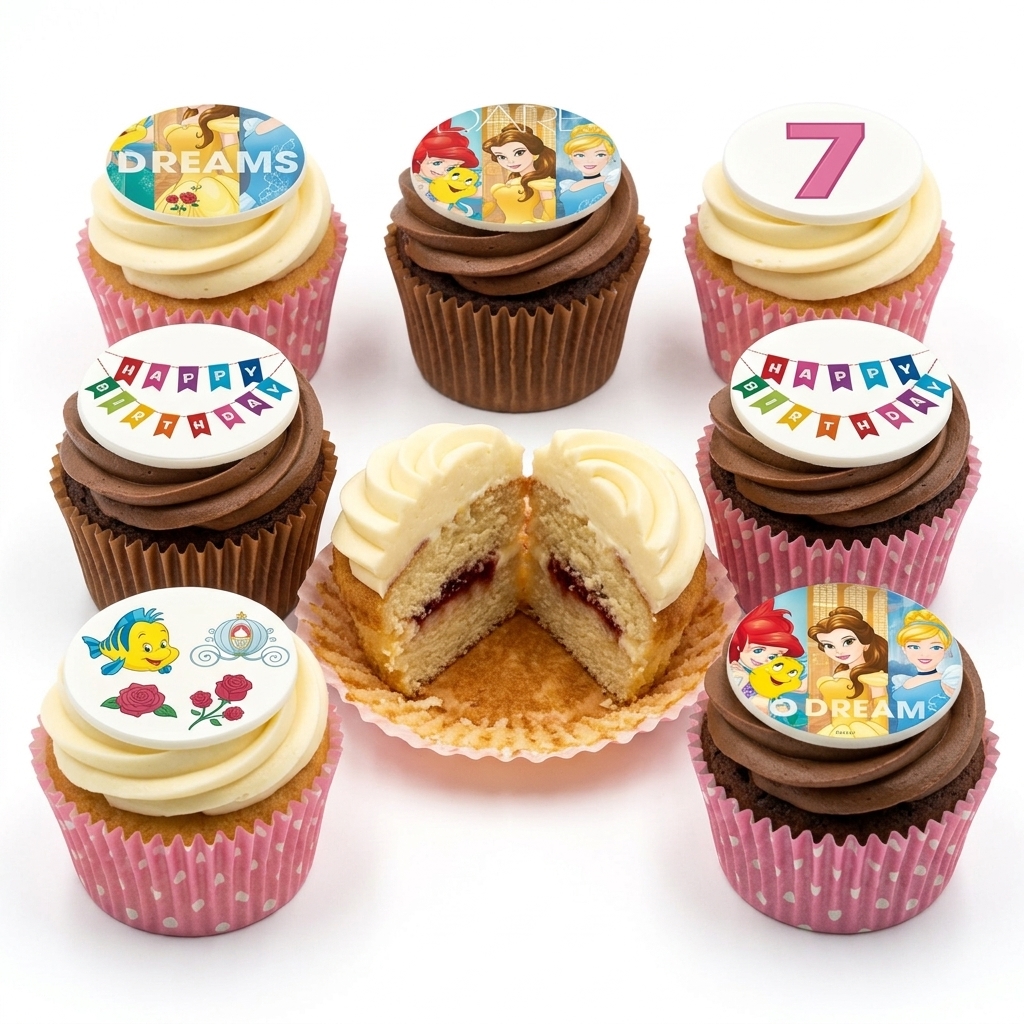 Disney Princess Birthday Cupcakes with Custom Age Topper