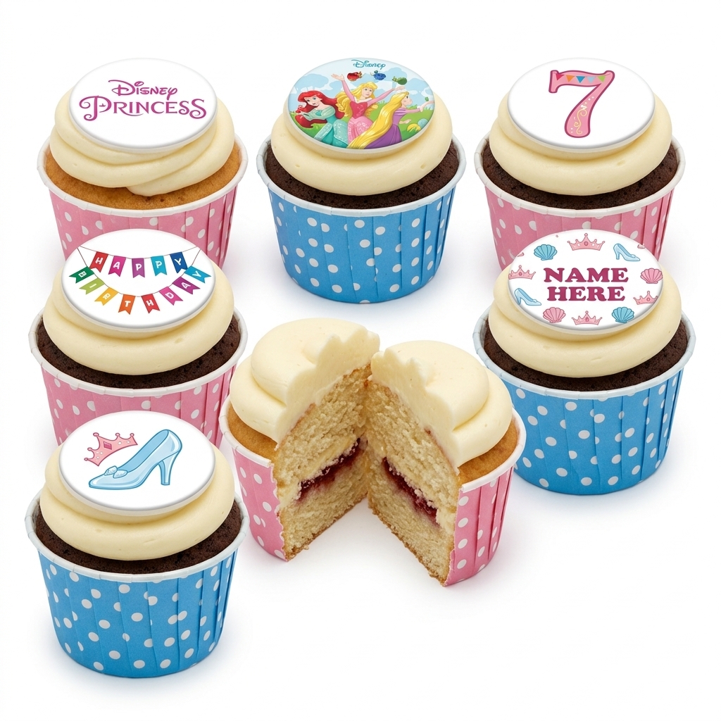 Disney Princess Birthday Cupcakes with Custom Toppers