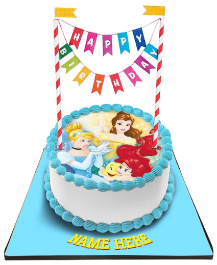 Disney Princess Cake with Happy Birthday Bunting