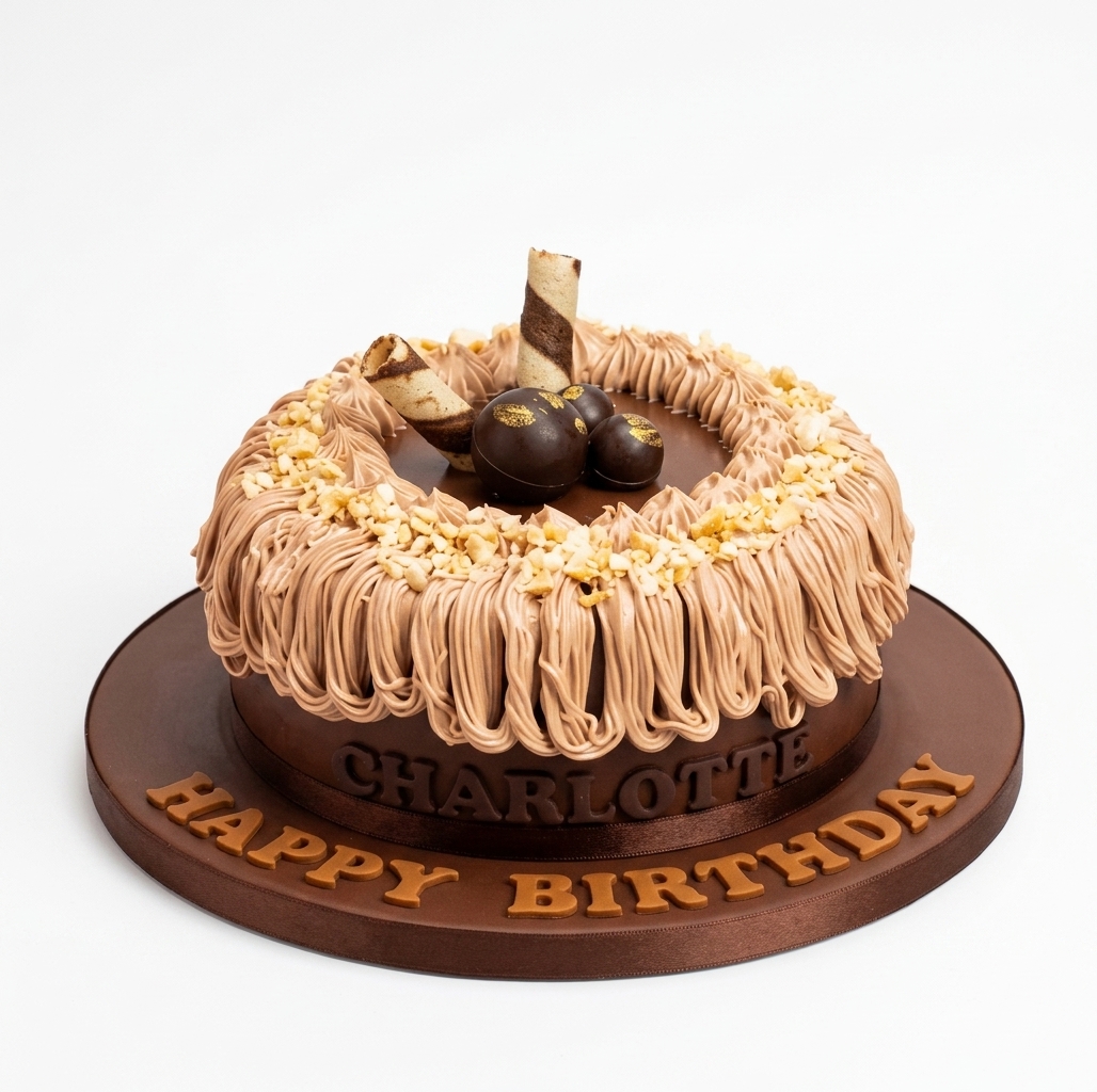 Indulgent Chocolate Birthday Cake with Nuts & Wafer Rolls