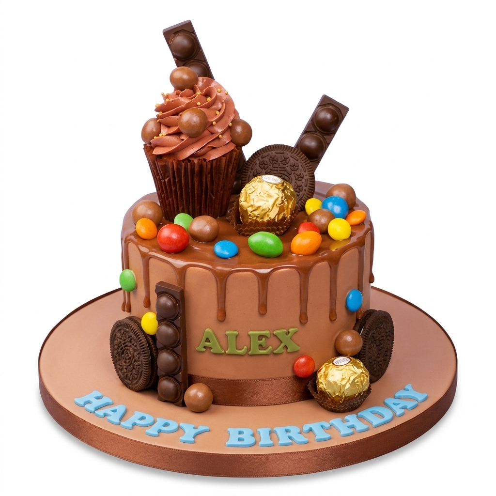 Chocolate Drip Birthday Cake with Sweets