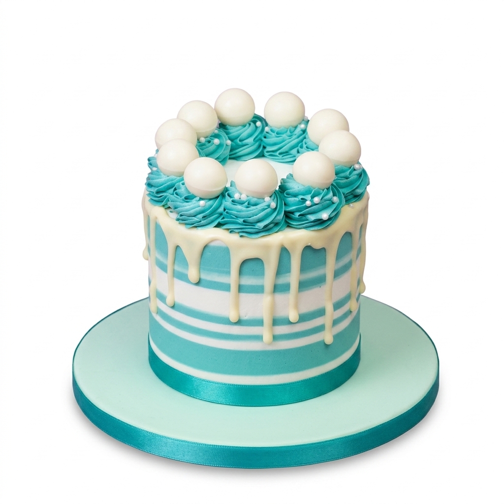 Teal Striped Drip Birthday Cake