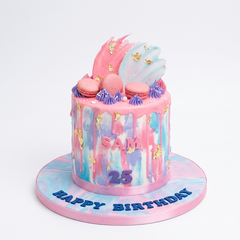 Pastel Watercolour Drip Birthday Cake for Her
