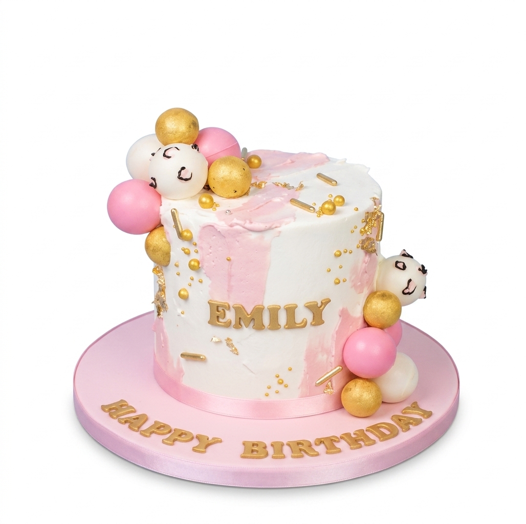 Elegant Pink & Gold Sphere Birthday Cake For Her