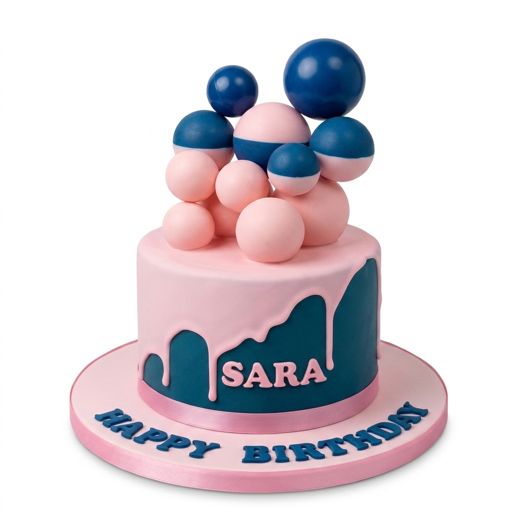 Modern Pink & Blue Sphere Drip Birthday Cake