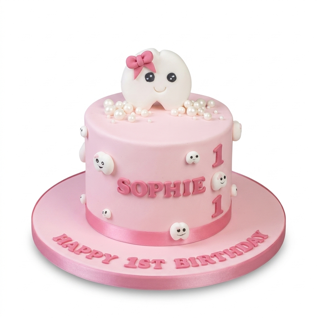 Pink Baby Tooth 1st Birthday Cake for Girls