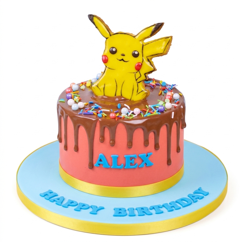 Pikachu Birthday Cake with Personalised Name