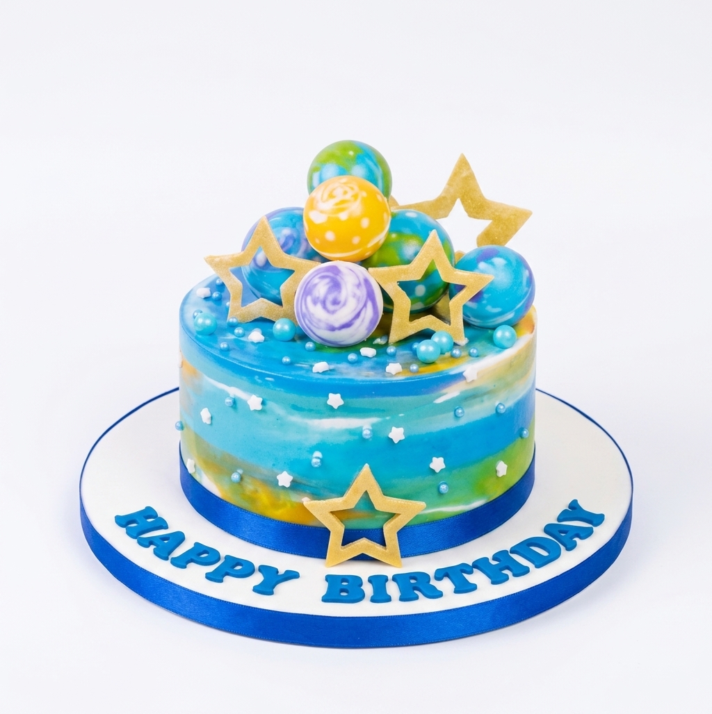 Space & Galaxy Birthday Cake with Stars