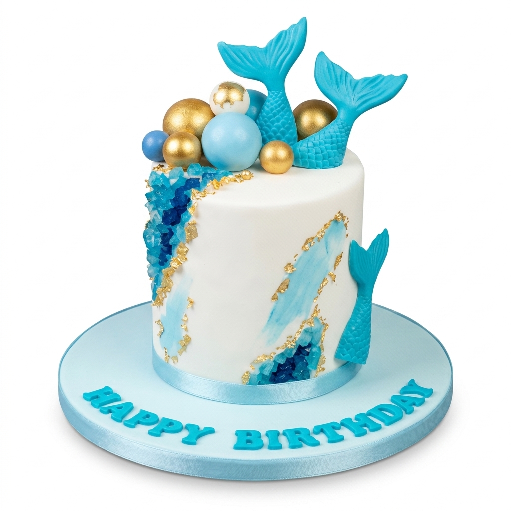 Mermaid Birthday Cake with Geode & Gold Accents