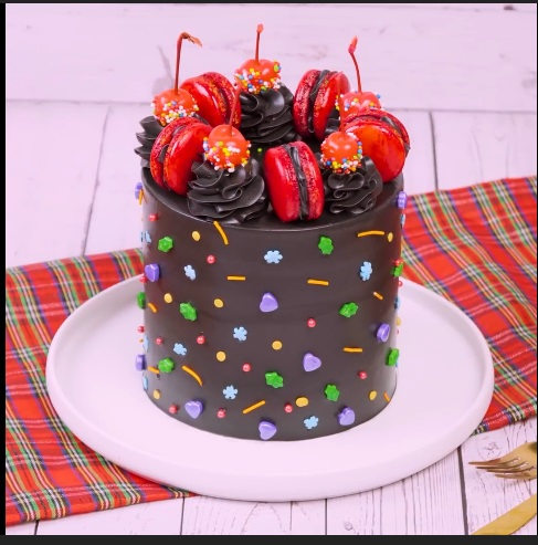 The Red Macaron And Rich Ganache - DIY Cake
