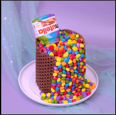 The Rainbow Nutella Gravity Basket  - DIY Cake