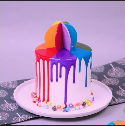 The Dripped Rainbow Surprise   - DIY Cake
