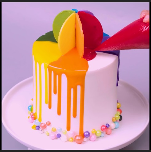 The Dripped Rainbow Surprise   - DIY Cake