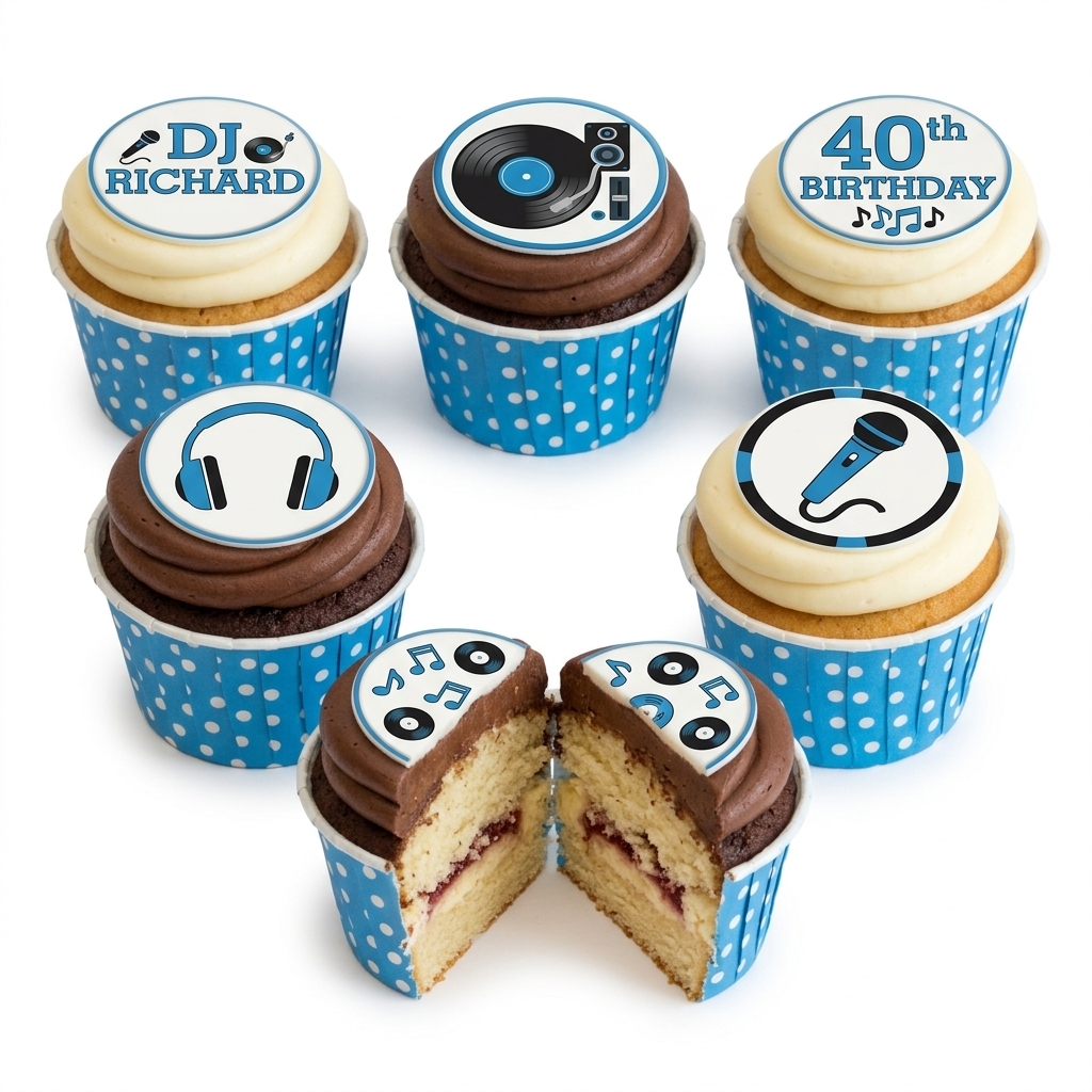 Music Theme Birthday Cupcakes with Custom Toppers