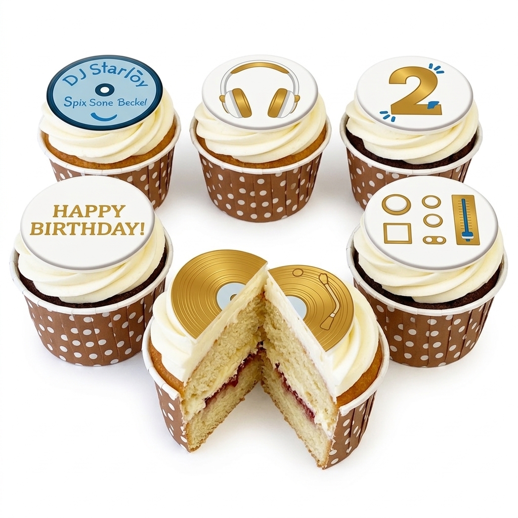 DJ Theme Birthday Cupcakes with Custom Age Topper