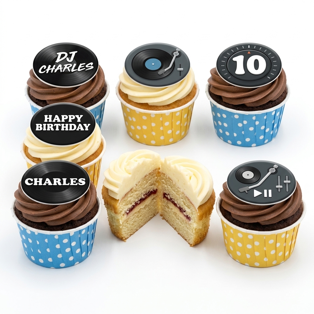 DJ Theme Birthday Cupcakes with Custom Toppers