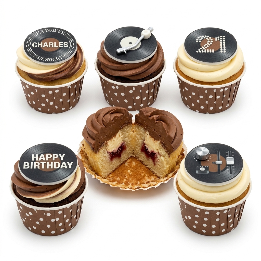 DJ Theme Birthday Cupcakes with Custom Toppers