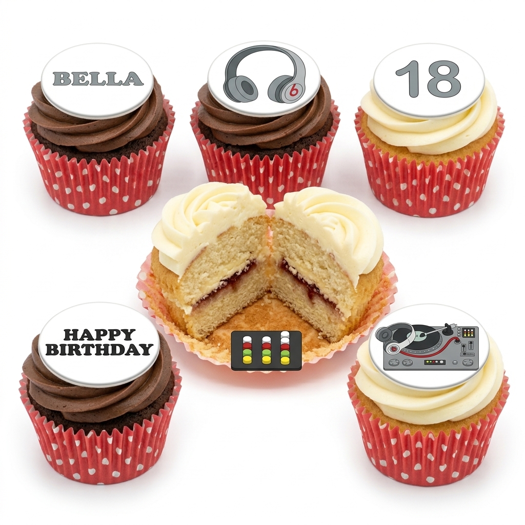 DJ Theme Birthday Cupcakes with Custom Toppers