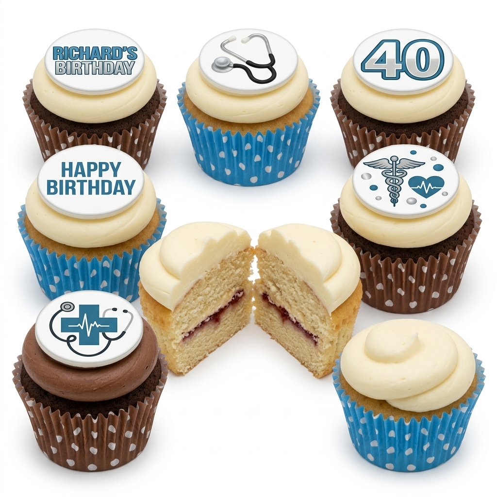 Doctor Theme Birthday Cupcakes with Custom Age Toppers