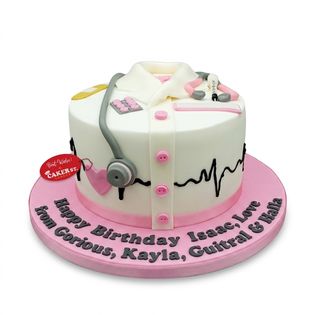 Doctor's Coat Birthday Cake with Pink Accents