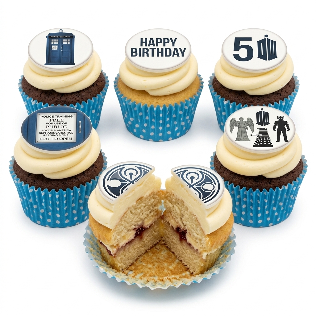 Doctor Who Birthday Cupcakes with Custom Age Toppers