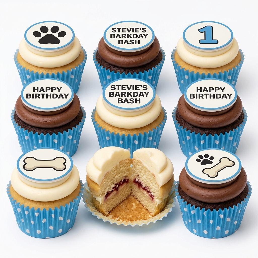 Dog Birthday Cupcakes with Custom Toppers