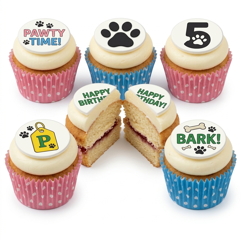 Paw Print Birthday Cupcakes with Custom Age Toppers