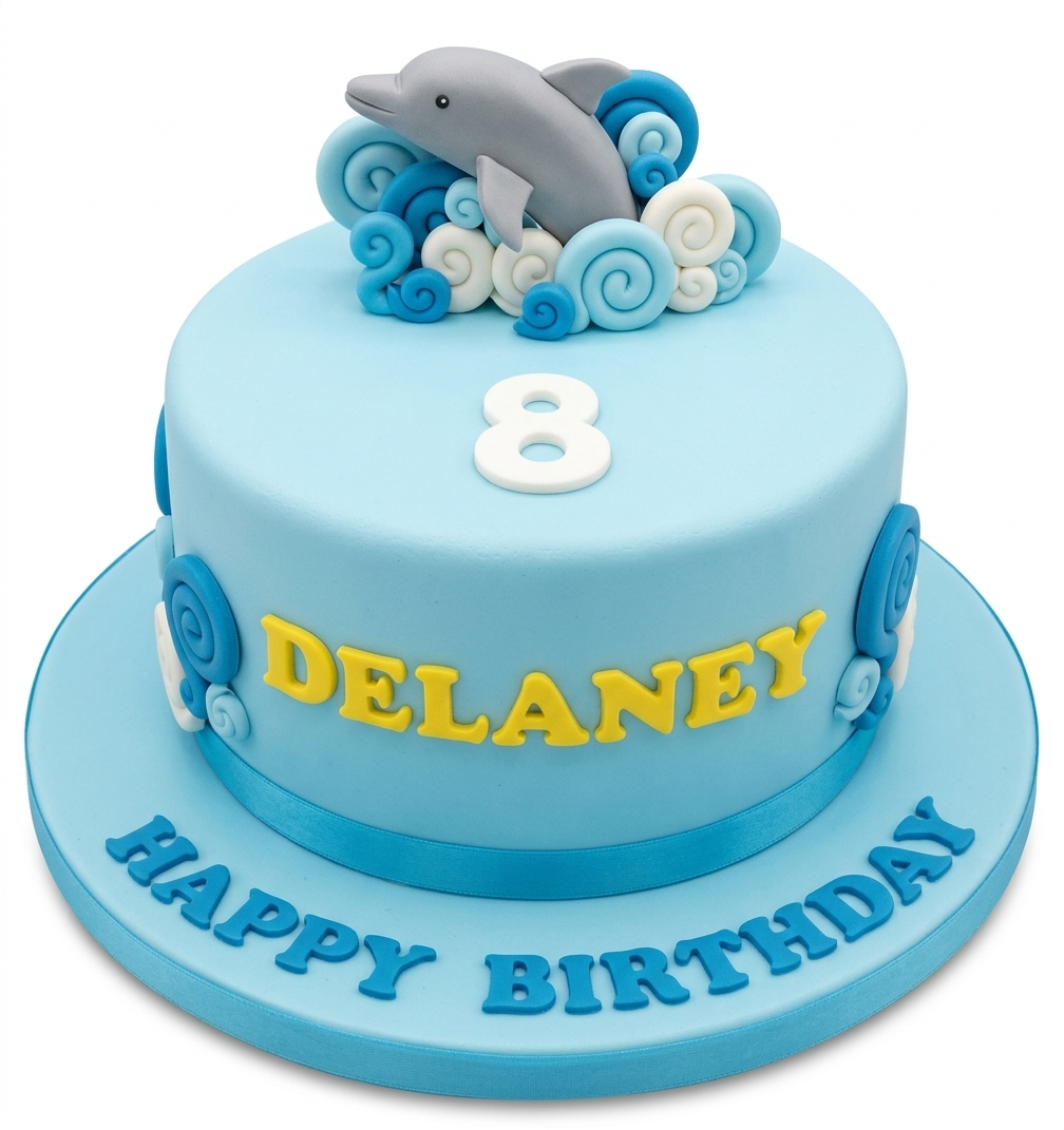 Dolphin Theme Birthday Cake with Custom Age Topper
