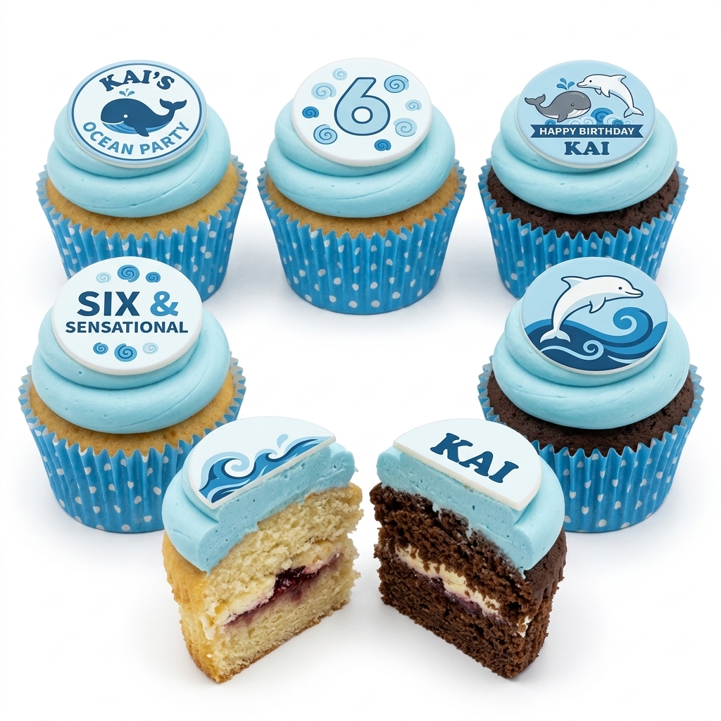 Ocean Theme Birthday Cupcakes | Custom Age & Name