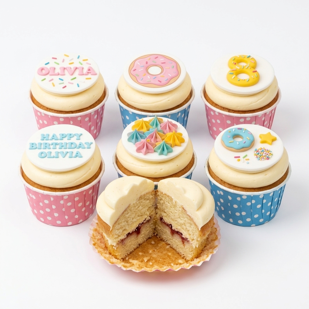 Girls Birthday Cupcakes with Donut & Sprinkles
