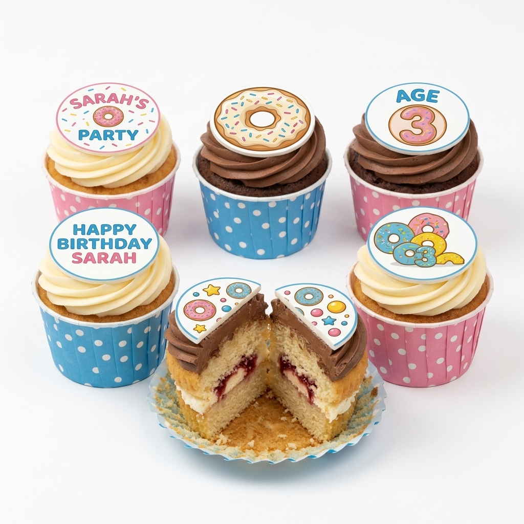 Doughnut Birthday Cupcakes with Custom Toppers