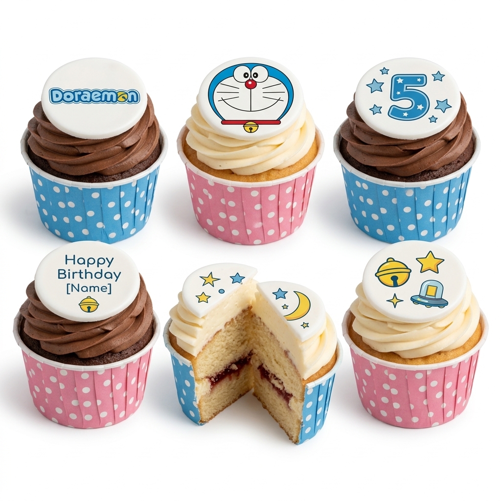 Doraemon Kids Birthday Cupcakes with Custom Age