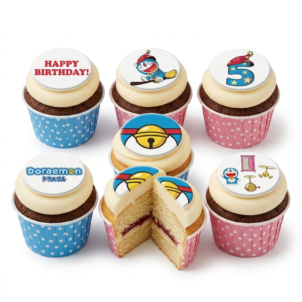 Doraemon Birthday Cupcakes with Custom Age Toppers