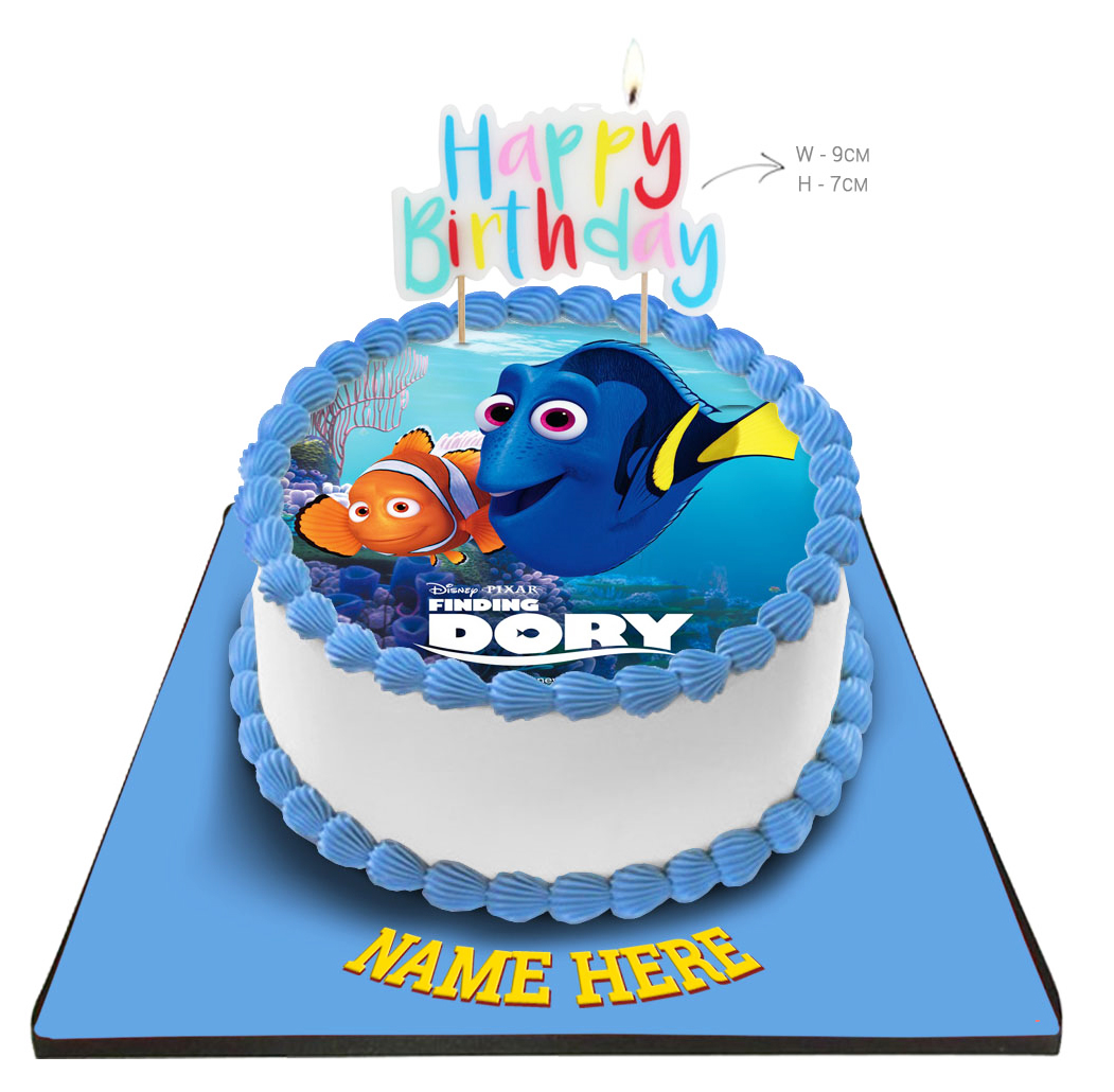 Dory Cake with Happy Birthday Candle
