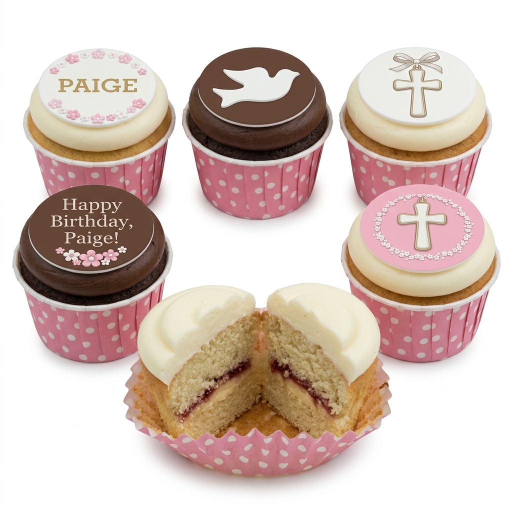 Girls Christening Cupcakes with Cross & Dove Toppers