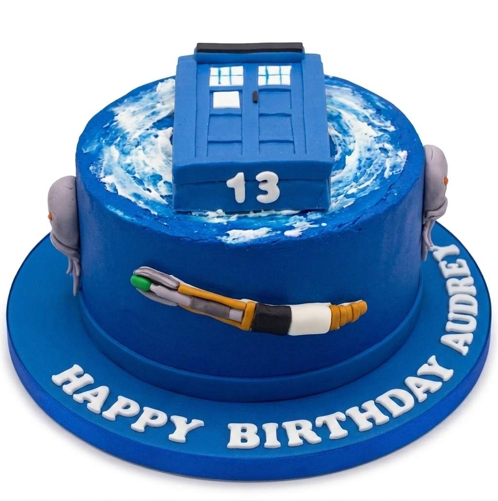 Doctor Who Birthday Cake with TARDIS & Sonic Screwdriver
