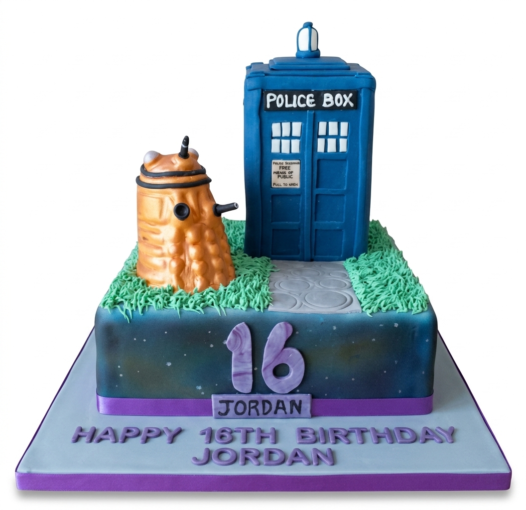 Doctor Who Birthday Cake with TARDIS and Dalek