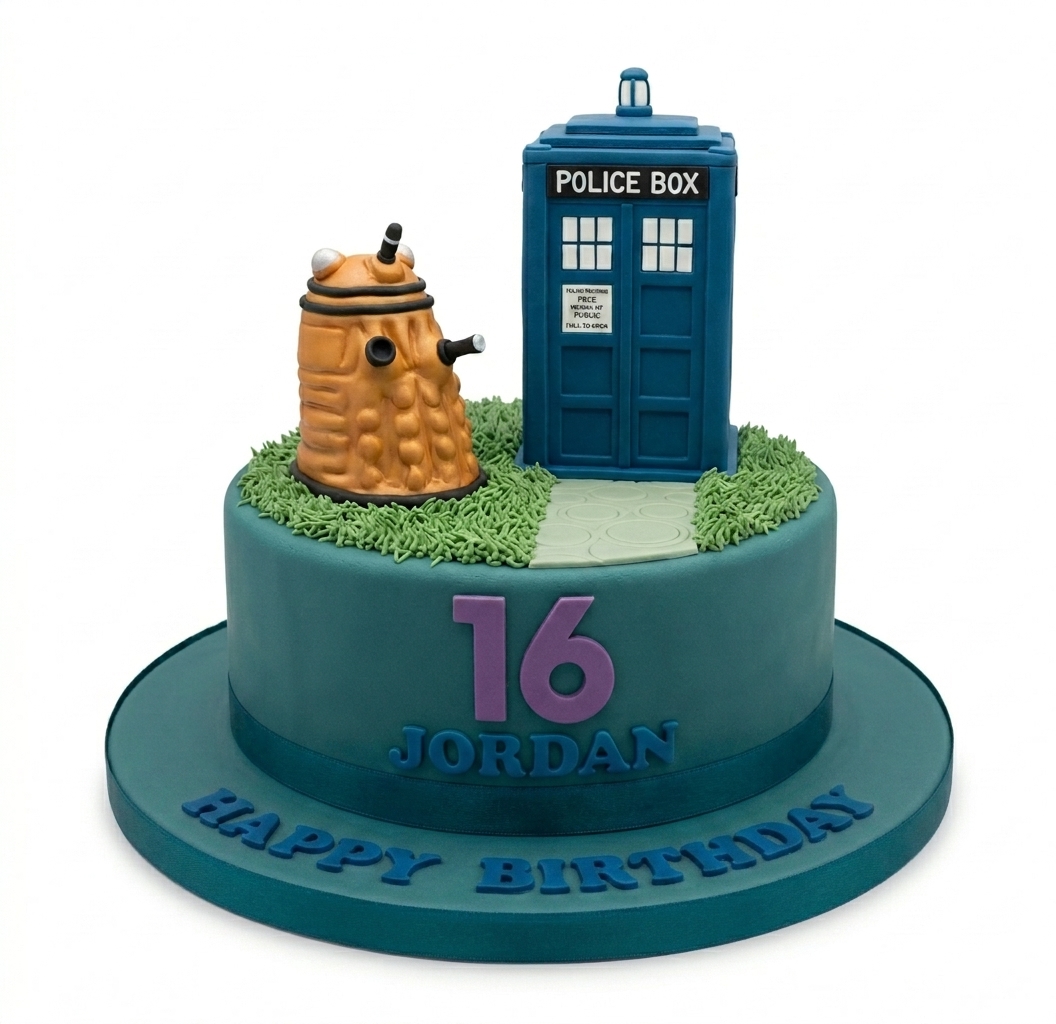 Doctor Who Birthday Cake with TARDIS & Dalek