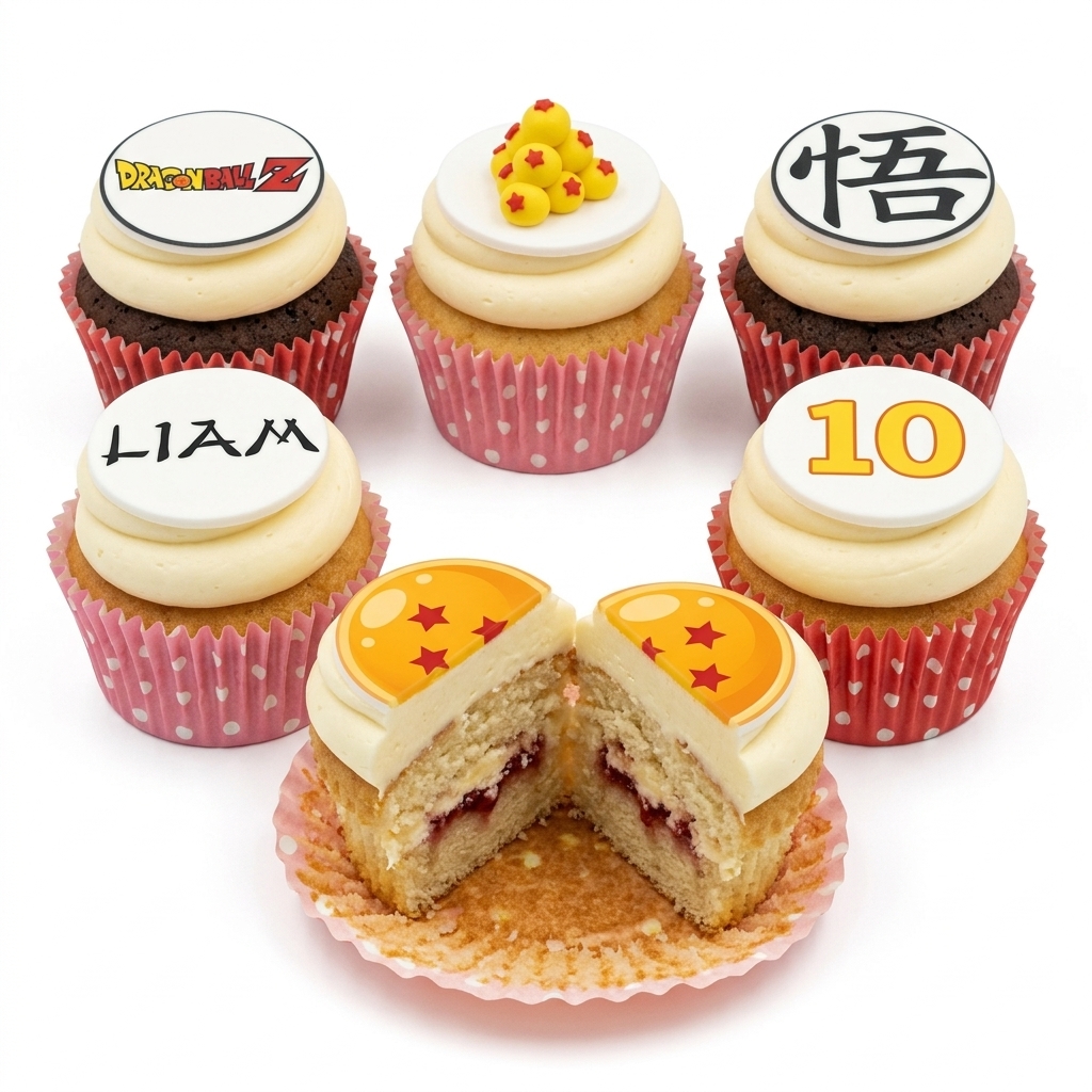 Dragon Ball Z Birthday Cupcakes with Custom Toppers