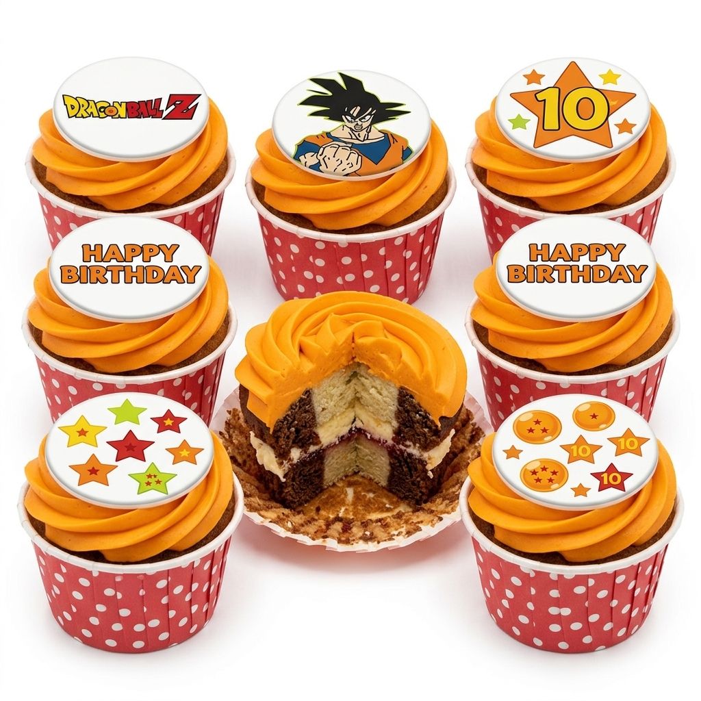 Dragon Ball Z Birthday Cupcakes with Custom Age Toppers