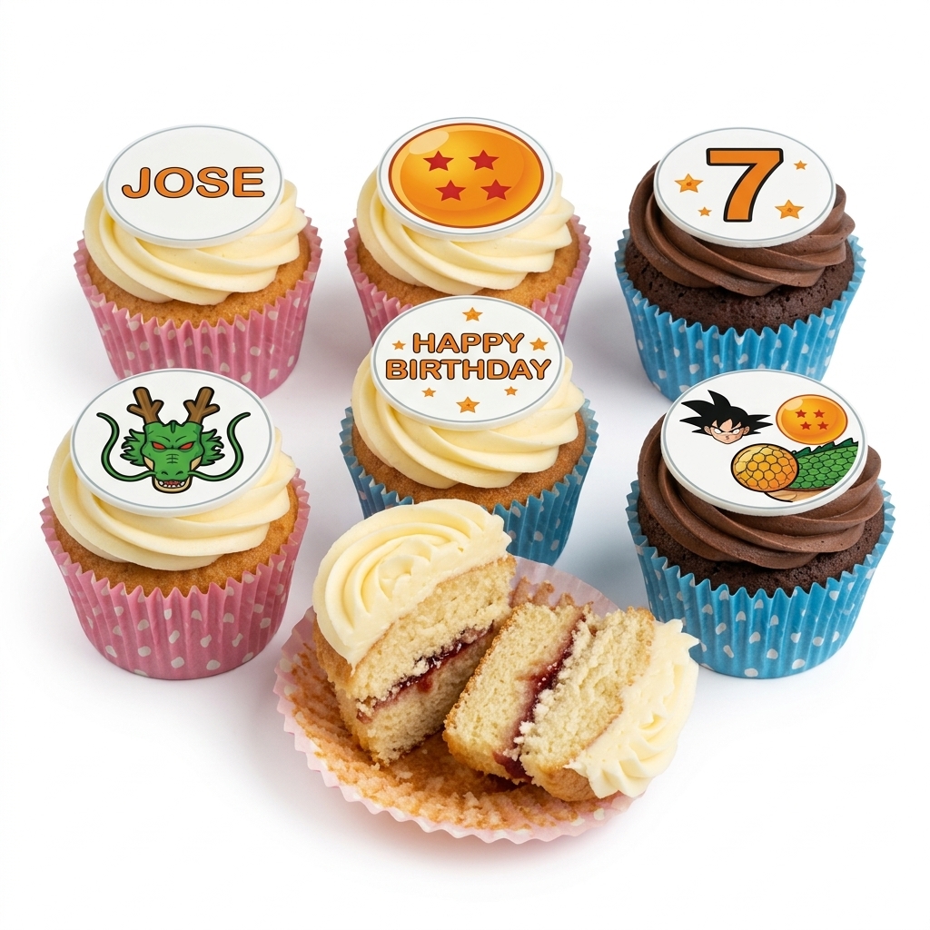 Dragon Ball Z Birthday Cupcakes with Custom Toppers