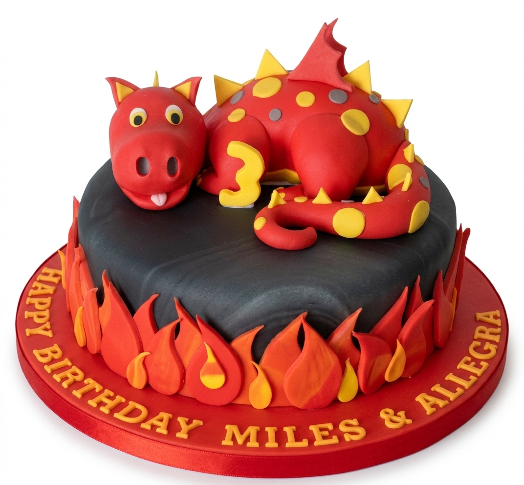 Dragon Birthday Cake with Flames & Custom Age