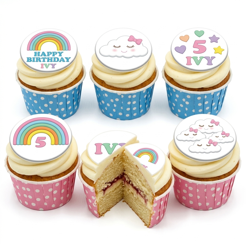Rainbow Cloud Birthday Cupcakes for Girls
