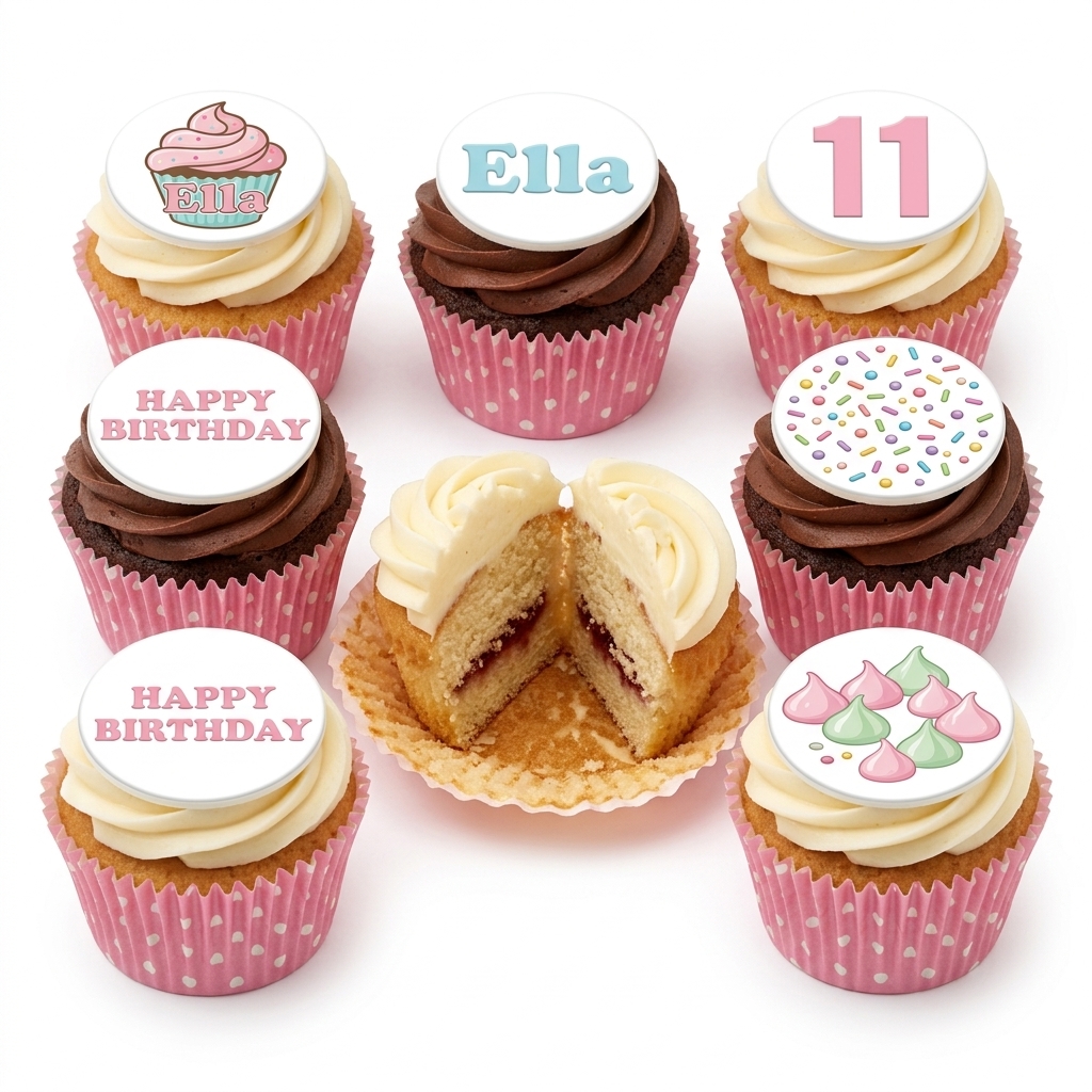 Kids Birthday Cupcakes with Custom Toppers